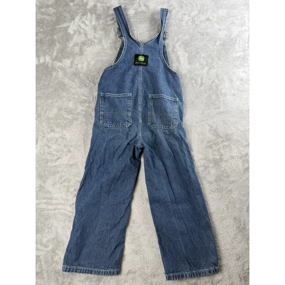 Vintage John Deere Denim Overalls Youth Adjustable Bib Wide Leg Farm Logo